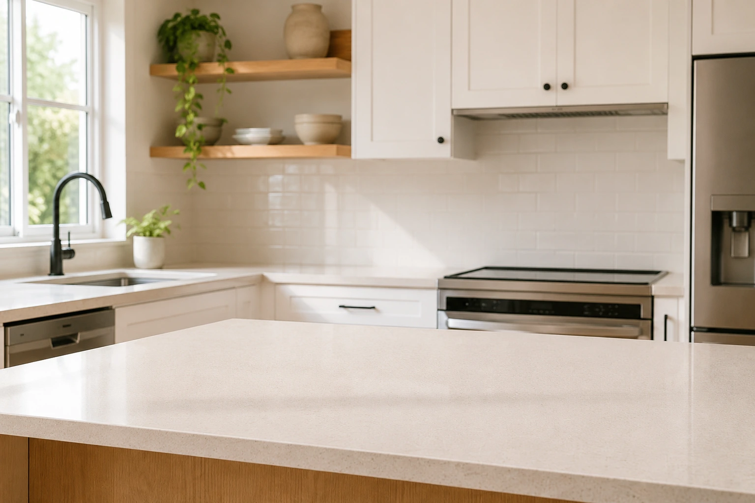 Clean minimalist kitchen countertop with no clutter — the foundation of smart kitchen organization