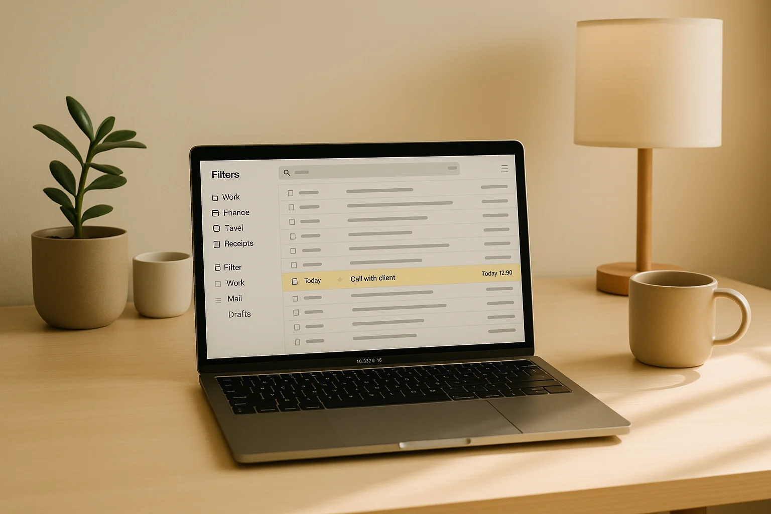 Laptop with automated email filters and calendar reminder set up — the final step in a paperless home system